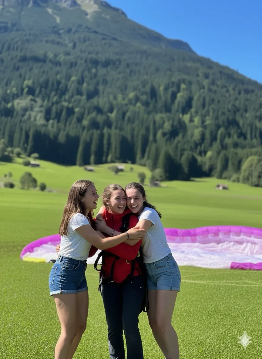 Gemeinsames Feiern nach der Landung