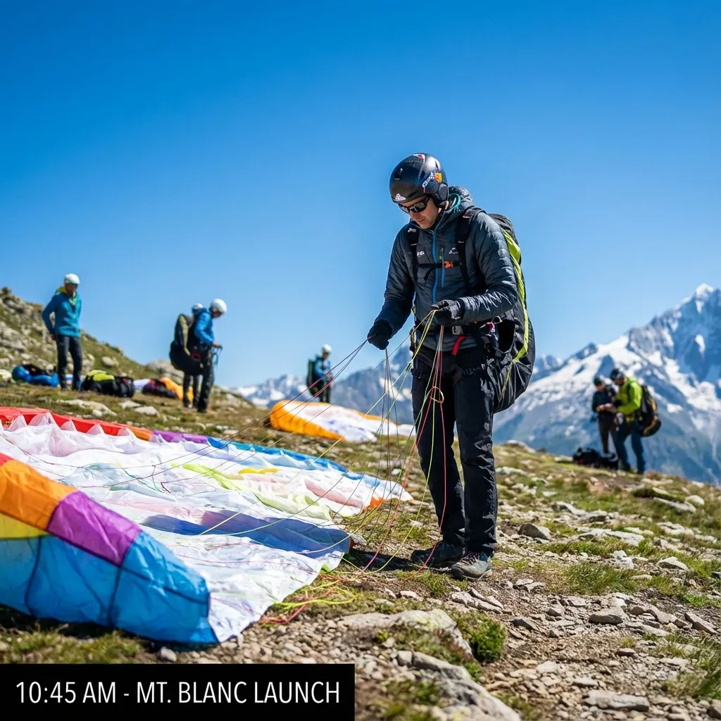 Paragliding takeoff preparation