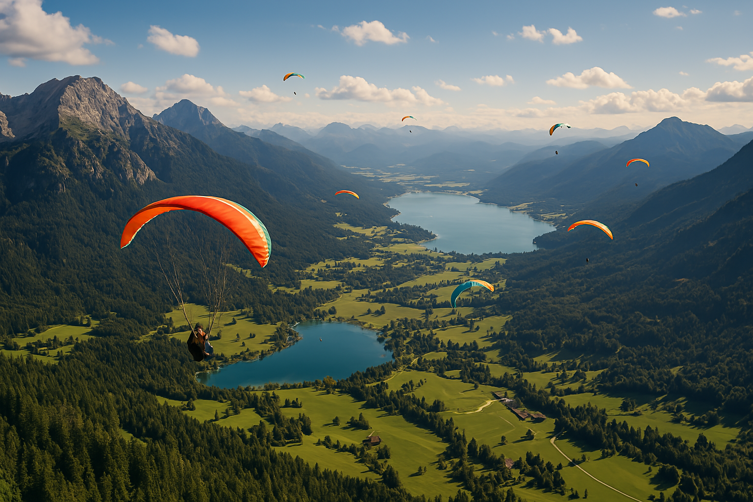 Paragliding over Achensee, the Tirolean Sea, in Austria