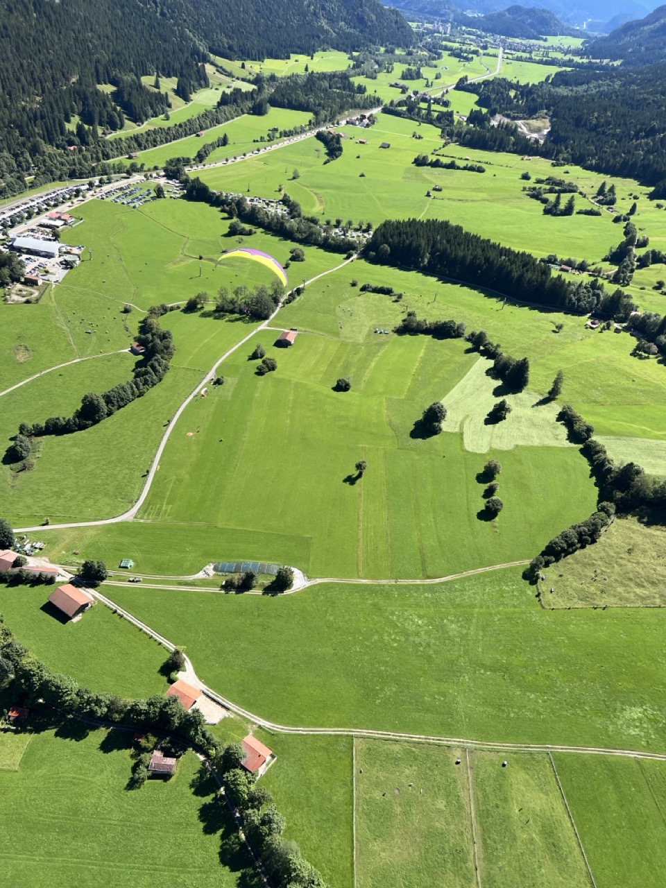 Landing site from above - Aerial view of the landing meadow in Pfronten